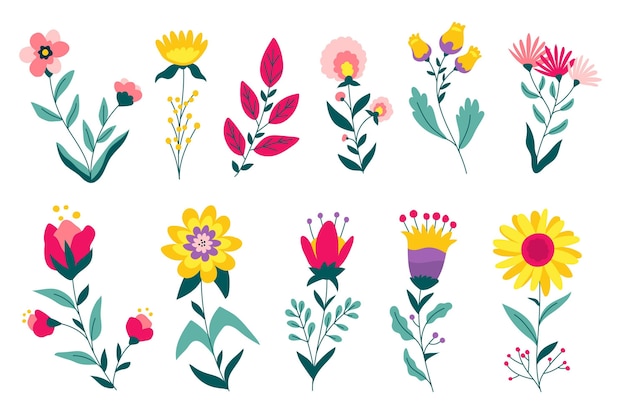 ベクトル 手描きの春の花コレクション