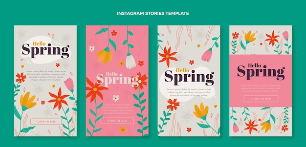 Vector hand drawn spring instagram stories collection