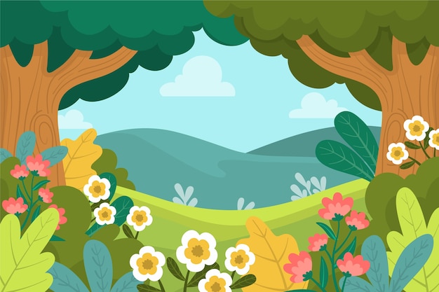 Vector hand drawn spring landscape