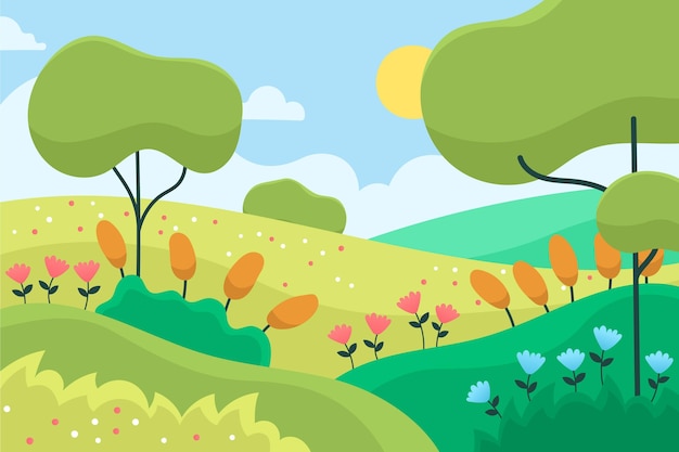 Vector hand drawn spring landscape