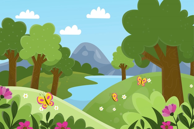 Vector hand drawn spring landscape