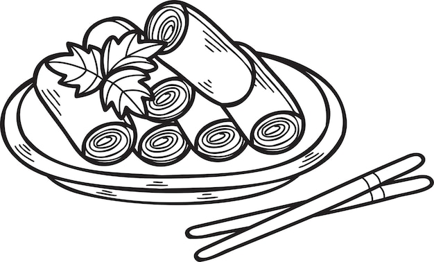 Hand Drawn spring roll Chinese and Japanese food illustration