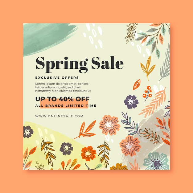 Hand drawn spring sale squared flyer template