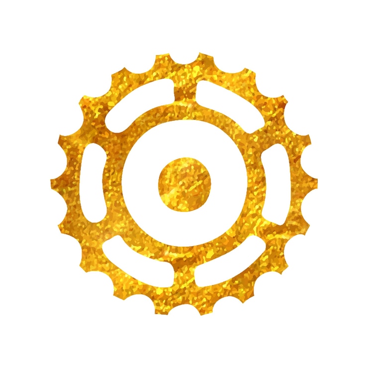 Vector hand drawn sprocket icon in gold foil texture vector illustration