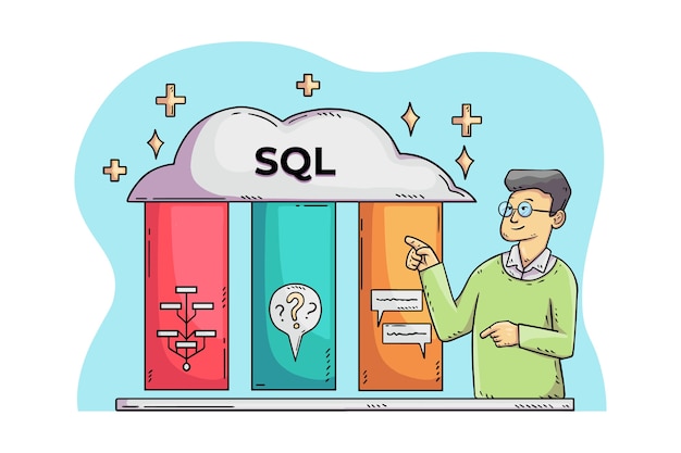 Вектор Нарисованная рукой иллюстрация sql