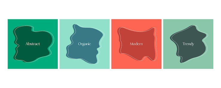 Vector hand drawn square backgrounds with organic abstract shapes or social media carousel template