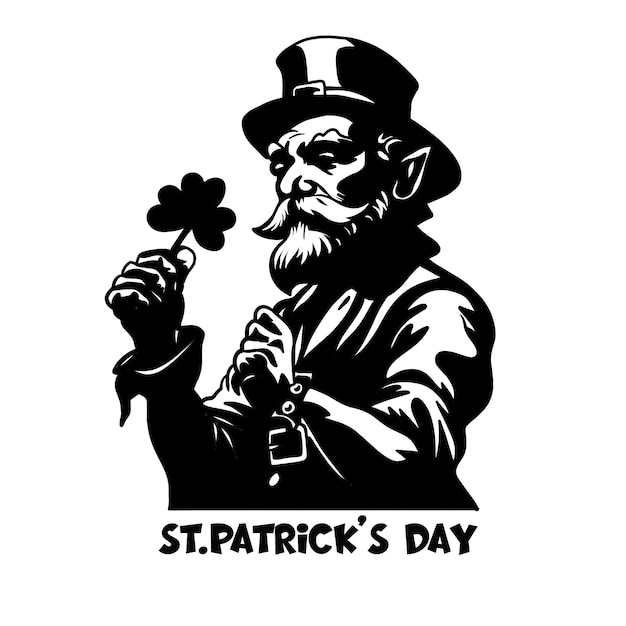 Vector hand drawn of st patricks day leprechaun with clover