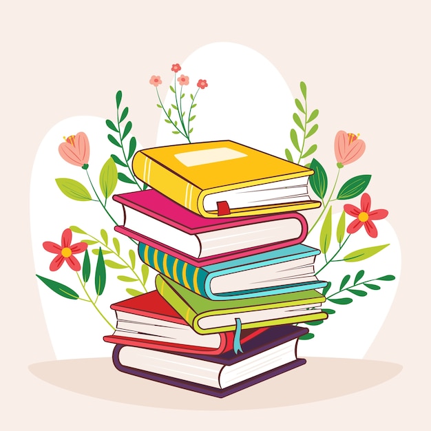 Vector hand drawn stack of books illustration