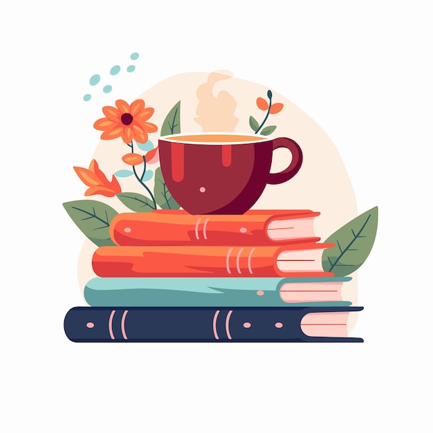 세계 책 의 날 을 위해 손 으로 그려진 책 들 과 커피 한 잔 한 잔 의 책 들 과 차 한 잔