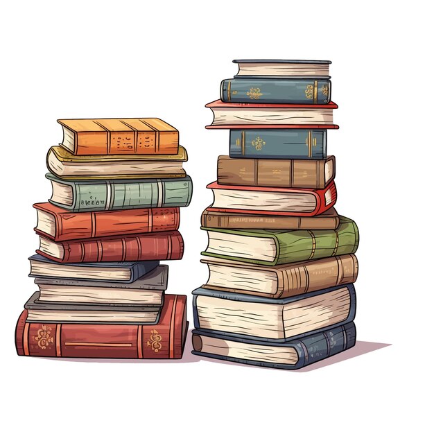 Hand drawn Stacks of books collection cartoon vector illustration clipart white background