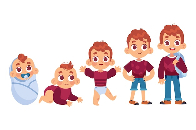 Vector hand drawn stages of a baby boy