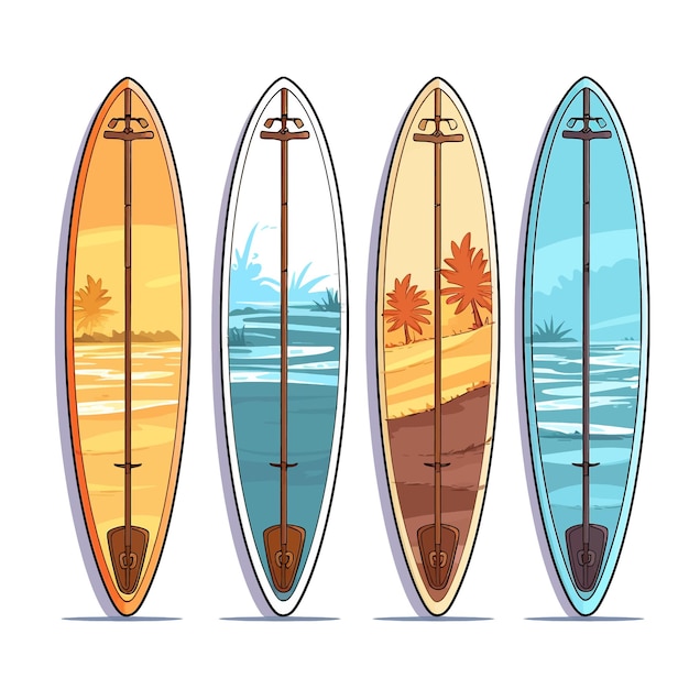 Vector hand drawn stand up paddle boards cartoon vector illustration clipart white background