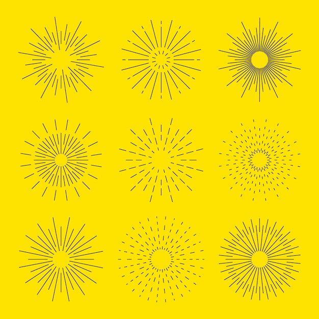 ベクトル シンプルなレトロなデザインの手描きのスターバーストレイ落書き爆発または太陽の輝き
