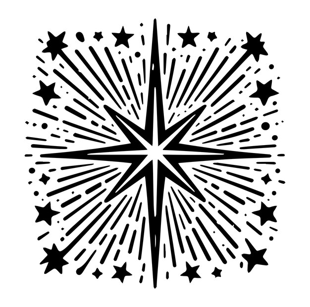 手で描かれた星の爆発光線 シンプルなレトロデザインのドードル 爆発または太陽の輝き