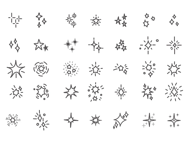 Hand drawn star sparkle shine of doodle set