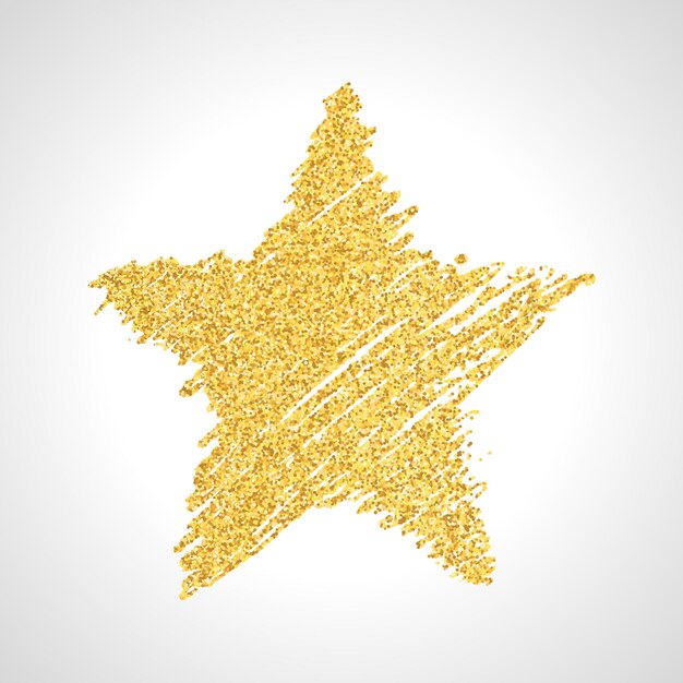 Vettore stella disegnata a mano con effetto glitter oro forma a stella ruvida in stile doodle con effetto glitter oro su sfondo bianco illustrazione vettoriale