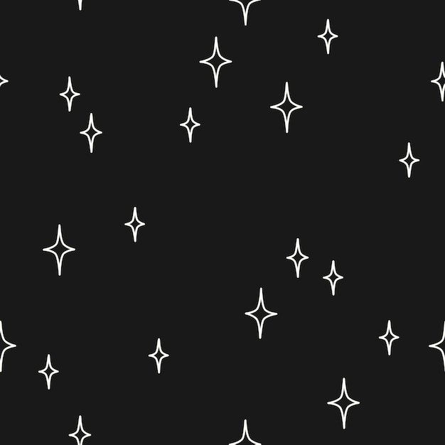 Hand drawn stars on a black background. Vector seamless pattern