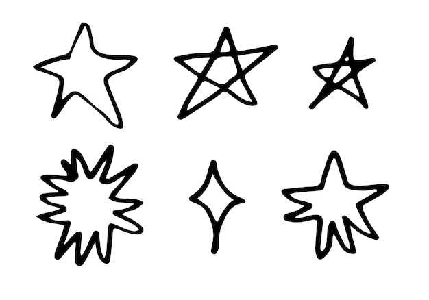 Hand drawn stars set Star doodles collection on white background