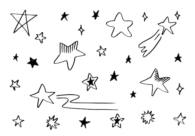 Vector hand drawn stars set star doodles collection on white background