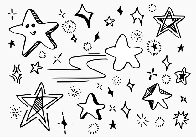 Vector hand drawn stars set star doodles collection on white background