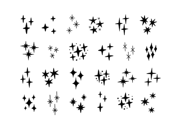 Hand drawn stars silhouette vector collection