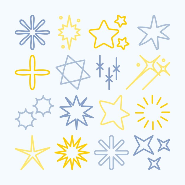 Vector hand drawn stars starburst sparkles and shimmers collection