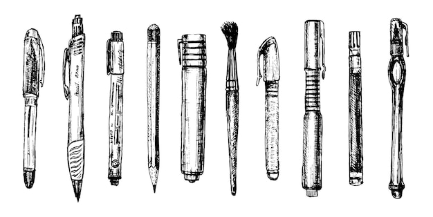 hand drawn stationery set vector doodle illustration set of school accessories and supplies