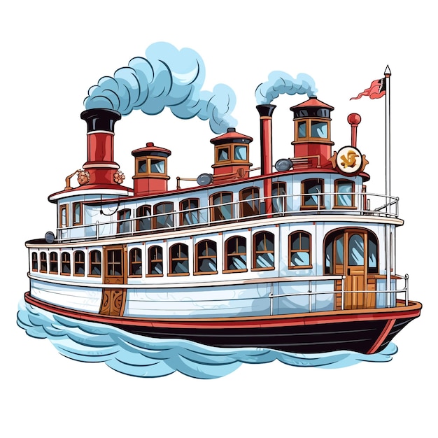 Hand drawn steamer conveyance cartoon vector illustration clipart white background