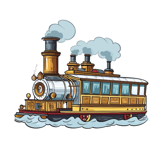 Disegno a mano di trasporto a vapore cartone animato illustrazione vettoriale clipart sfondo bianco