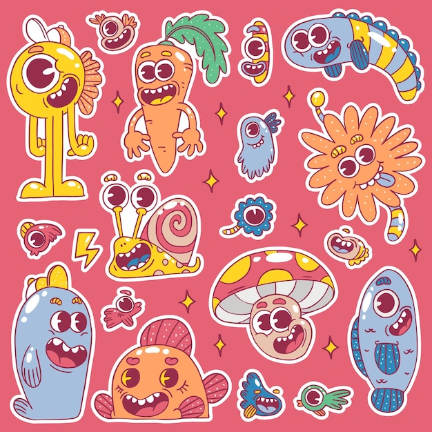 Hand drawn sticker cartoon doodle collection