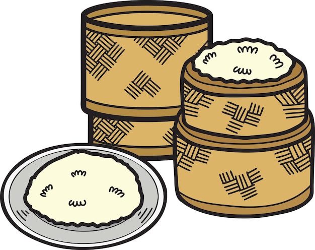 Hand Drawn sticky rice and bamboo box illustration