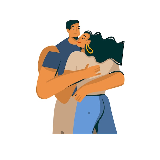 Hand drawn  stock abstract graphic Love illustration with young romantic kissing walking couple together 