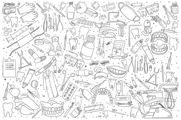 Vector hand drawn stomatology set