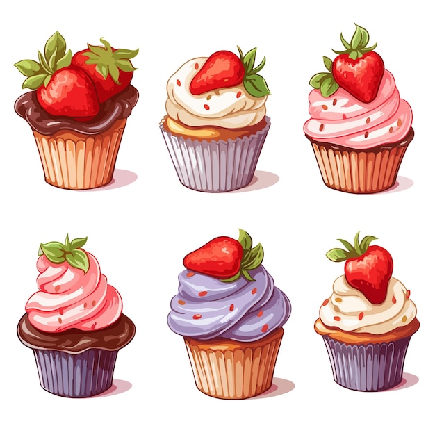 hand drawn strawberry cake illustration