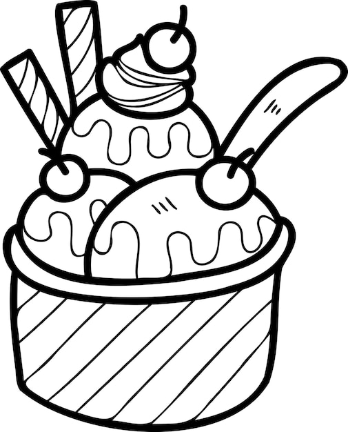 Hand Drawn Strawberry flavored ice cream with cups illustration