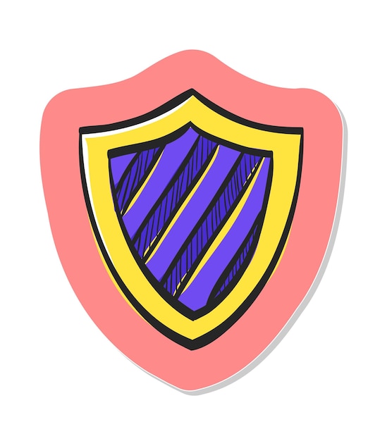 Vector hand drawn stripe shield icon in sticker style vector illustration