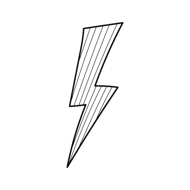 Hand drawn striped electric lightening element comic doodle sketch style thunderbolt for flash