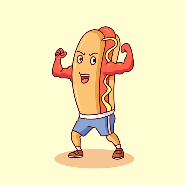 hand drawn strong hotdog illustration