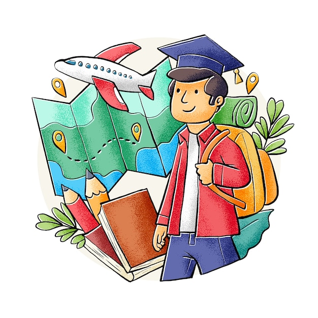 Vector hand drawn study abroad illustration