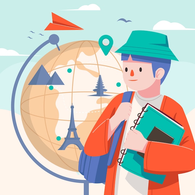 Vector hand drawn study abroad illustration