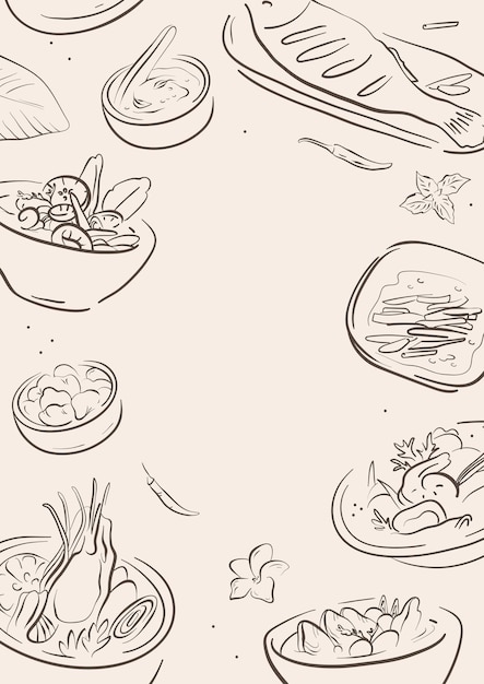 Vettore manifesto del menu dell'illustrazione dell'alimento asiatico di stile disegnato a mano