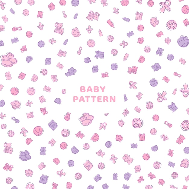 Hand drawn style baby toy pattern illustration