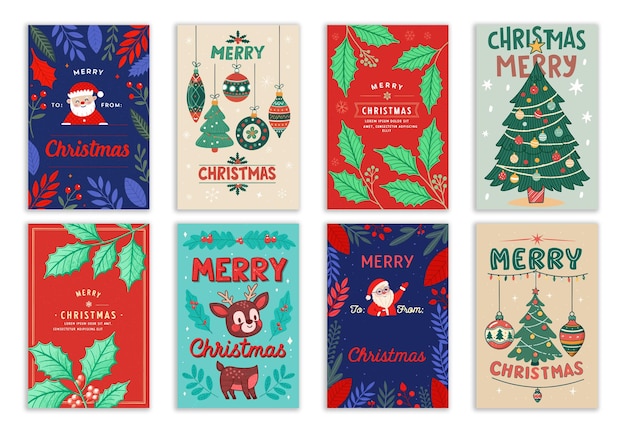 Hand Drawn style Christmas Card Set for the Holiday Season