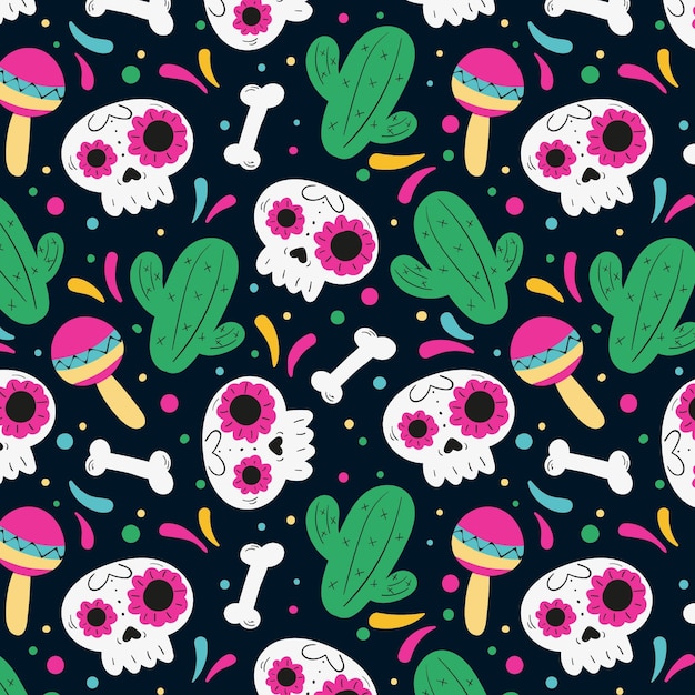 Hand drawn style day of the dead pattern