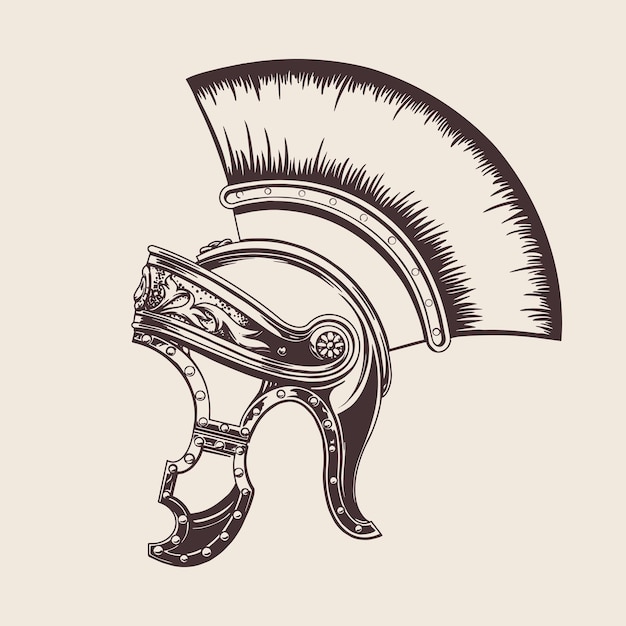 Vector hand drawn style gladiator helmet on a beige background for print and design vector illustration