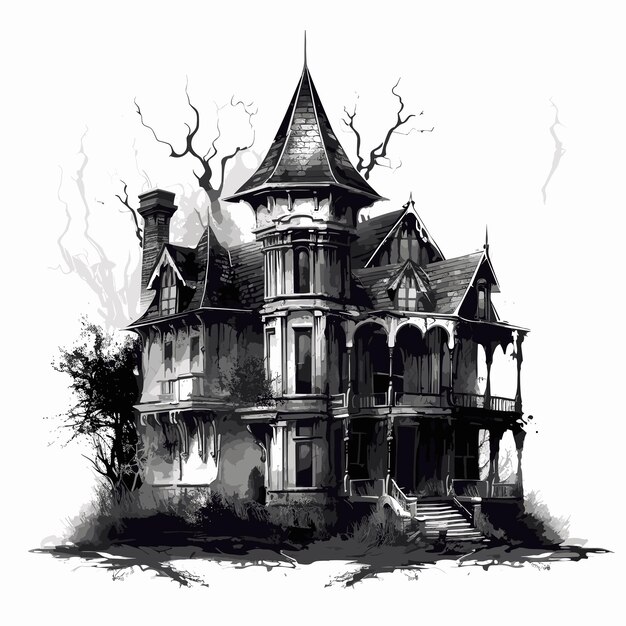 Vector hand drawn style halloween house colorful design