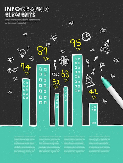 Vector hand drawn style infographic with building chart and pen