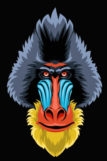 Hand drawn style of mandrill monkey head