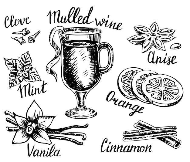 Hand drawn style mulled wine set