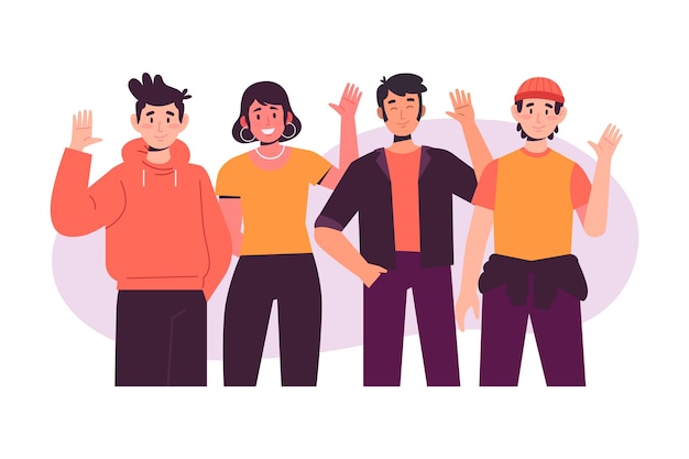 Vector hand drawn style people waving illustration